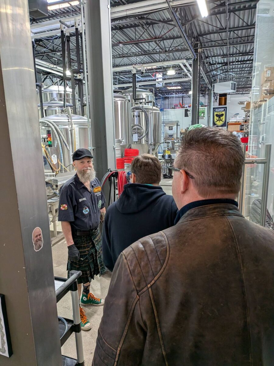 Rockwell Brewery tour guide in a kilt